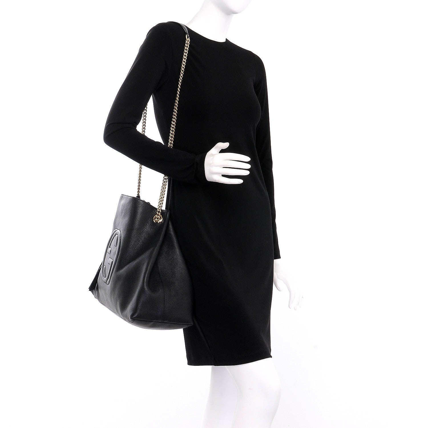 Gucci Pebbled Calfskin Large Soho Chain Shoulder Bag Black 2 of 8