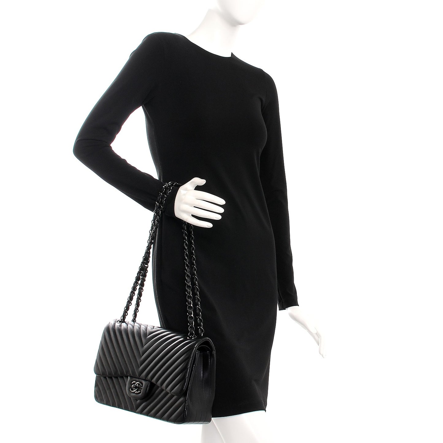 Lambskin Chevron Quilted Jumbo Double Flap So Black