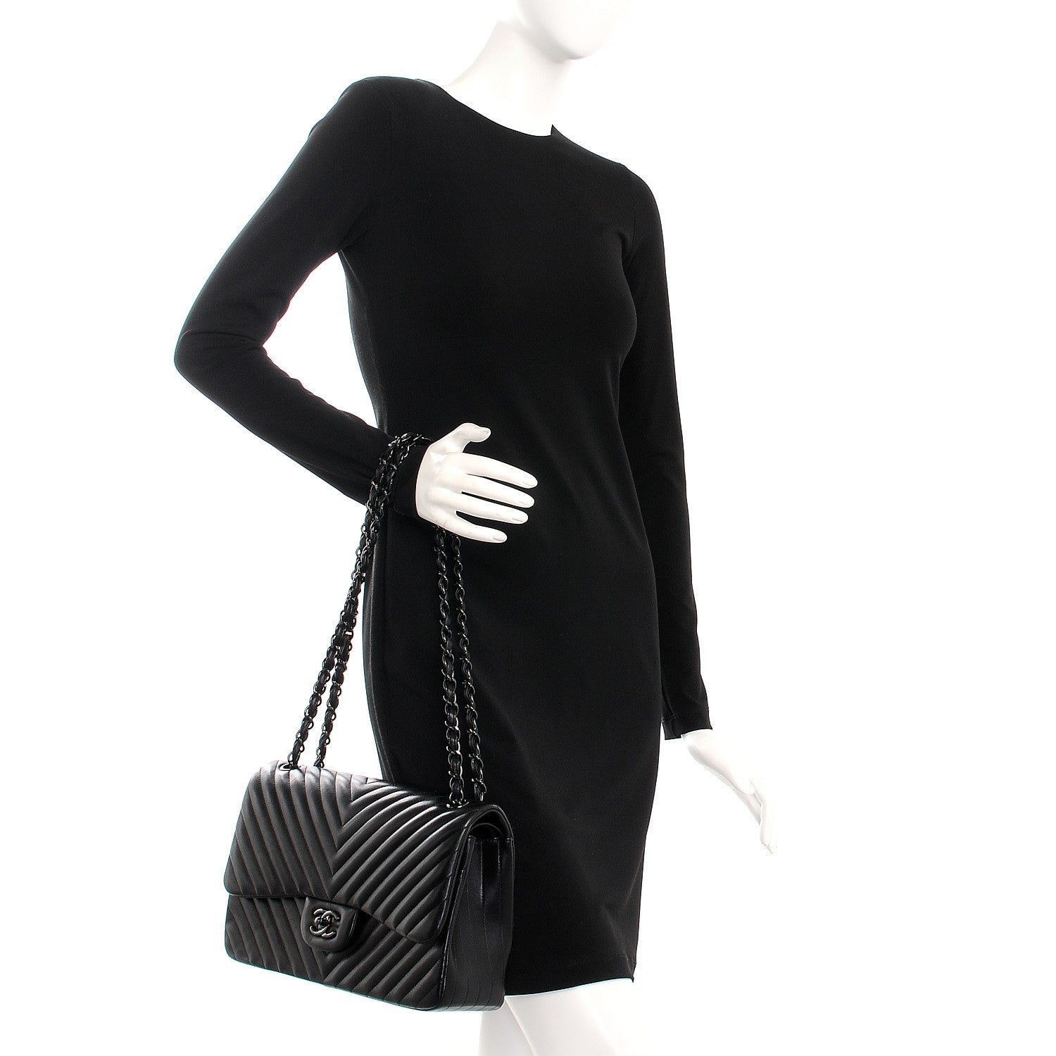 Chanel Lambskin Chevron Quilted Jumbo Double Flap So Black 3 of 15
