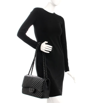 Chanel Lambskin Chevron Quilted Jumbo Double Flap So Black 3 of 15