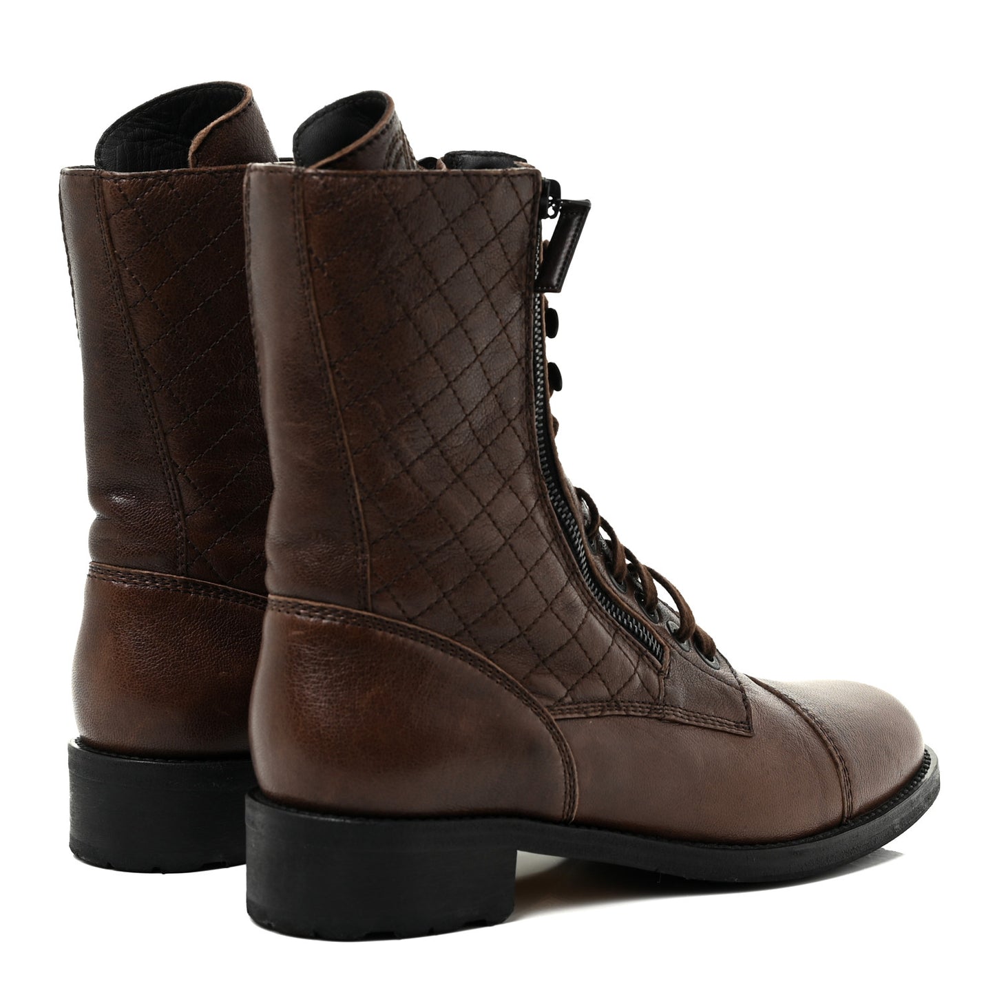 Sheepskin Quilted CC Tall Lace Up Combat Boots 41 Dark Brown