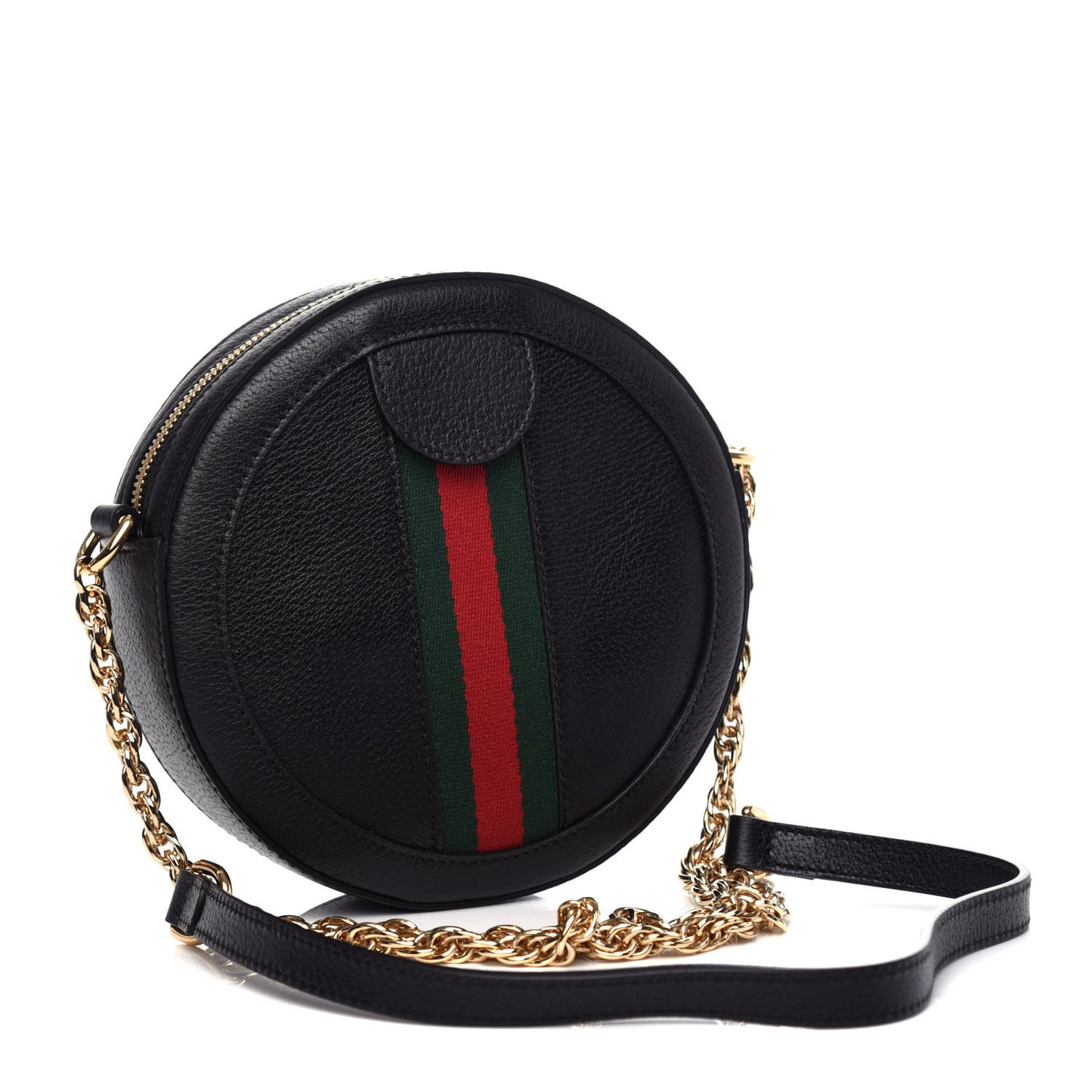 Grained Calfskin Web Mini Ophidia Round Shoulder Bag Black