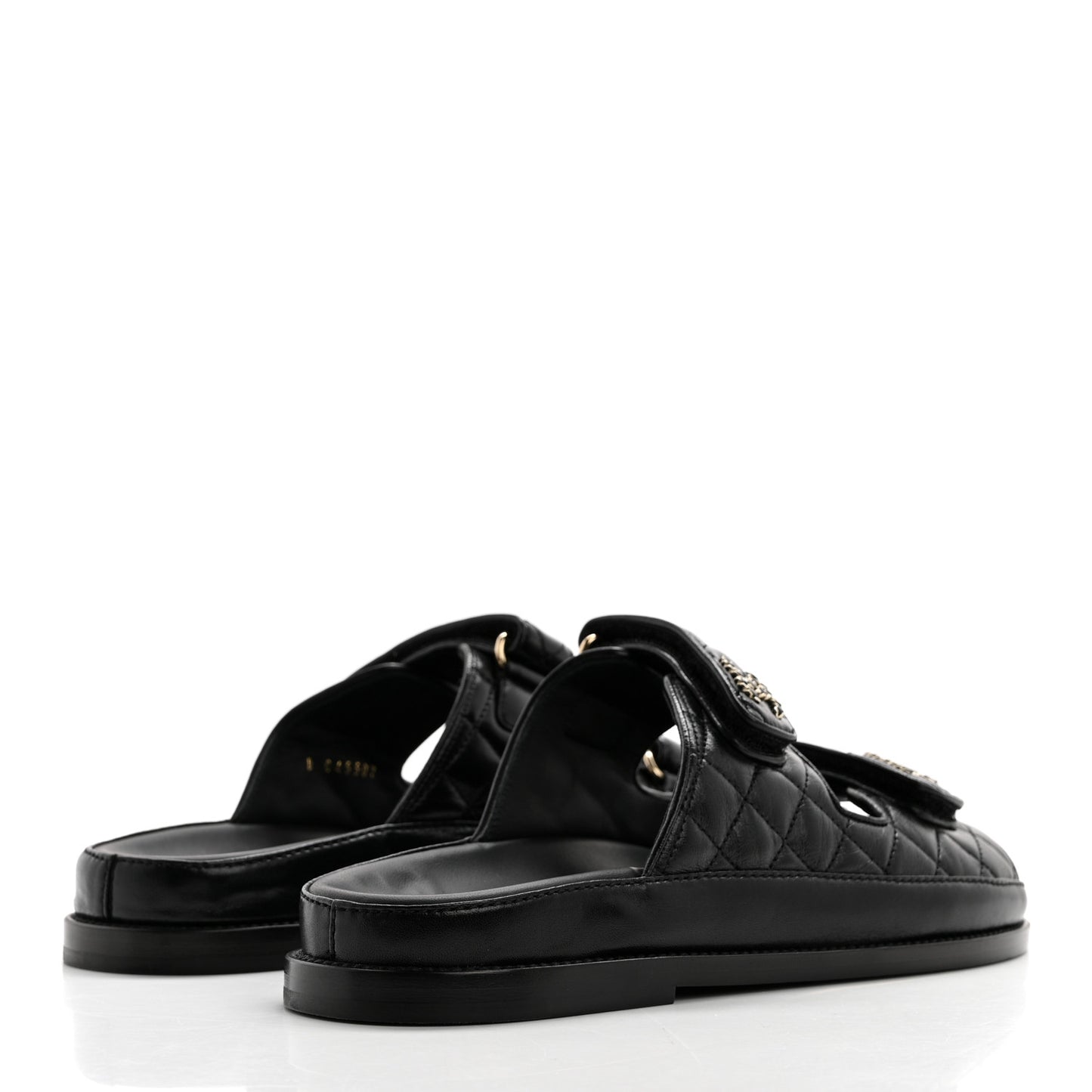 Lambskin Quilted Velcro Dad Chain CC Slide Sandals 38.5 Black
