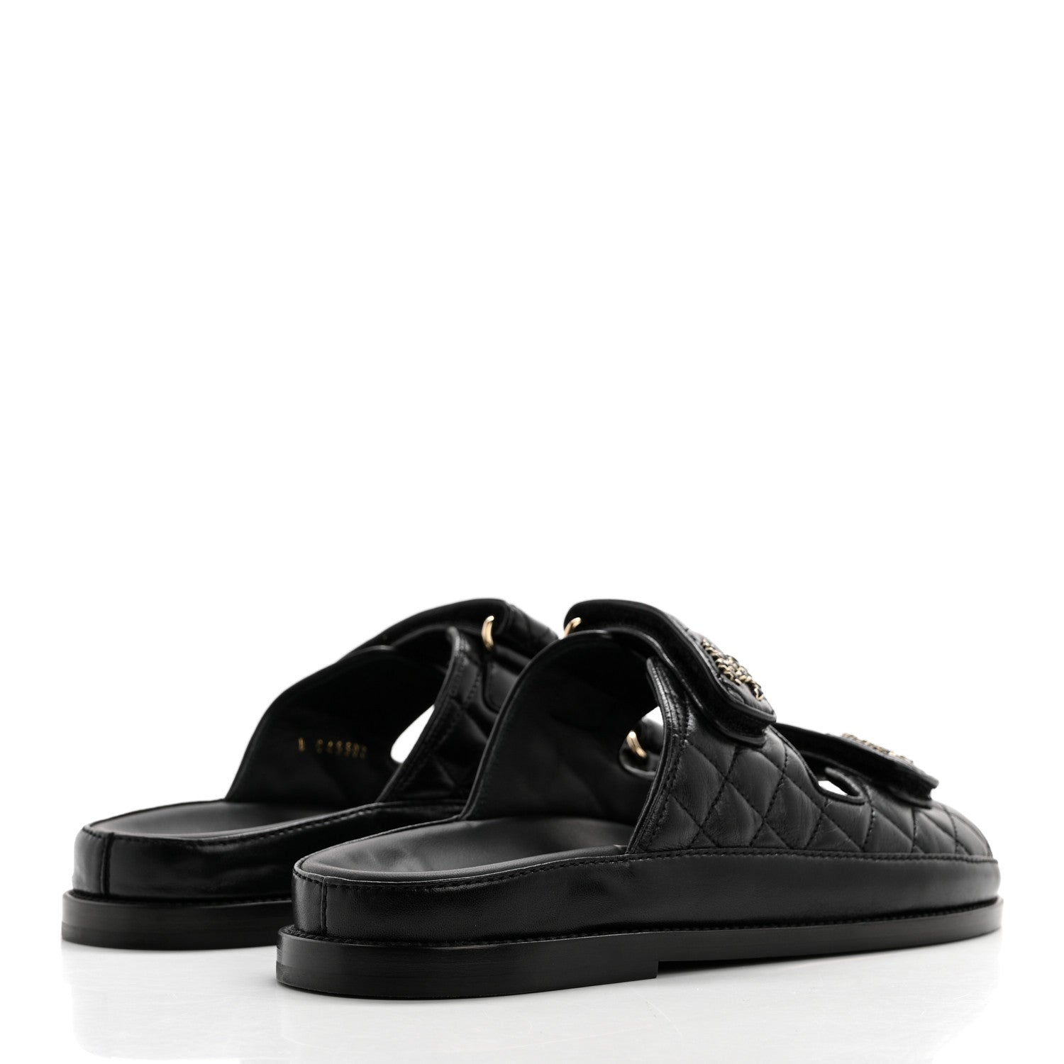 Chanel Lambskin Quilted Velcro Dad Chain CC Slide Sandals 38.5 Black 4 of 9