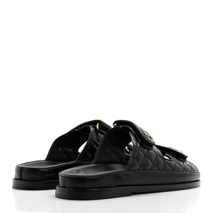 Chanel Lambskin Quilted Velcro Dad Chain CC Slide Sandals 38.5 Black 4 of 9