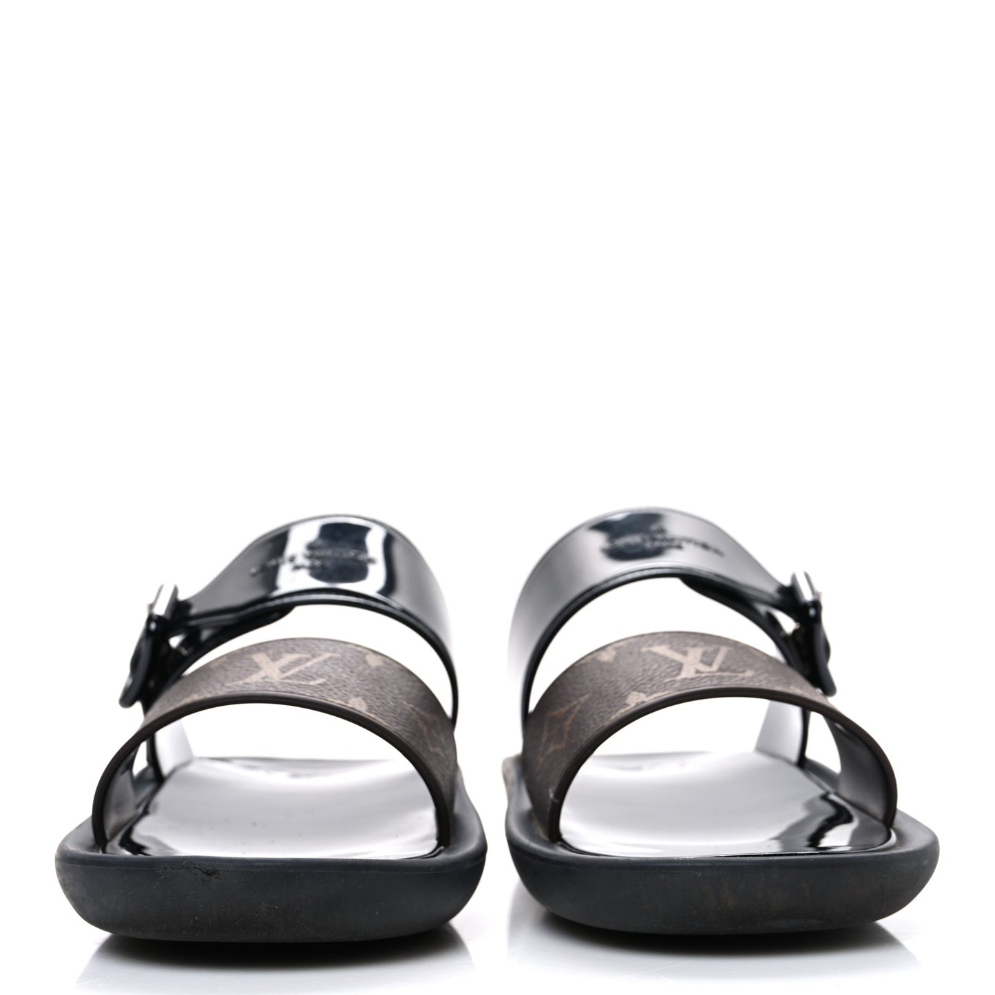 Monogram Sunbath Flat Mule Sandals 37 Black