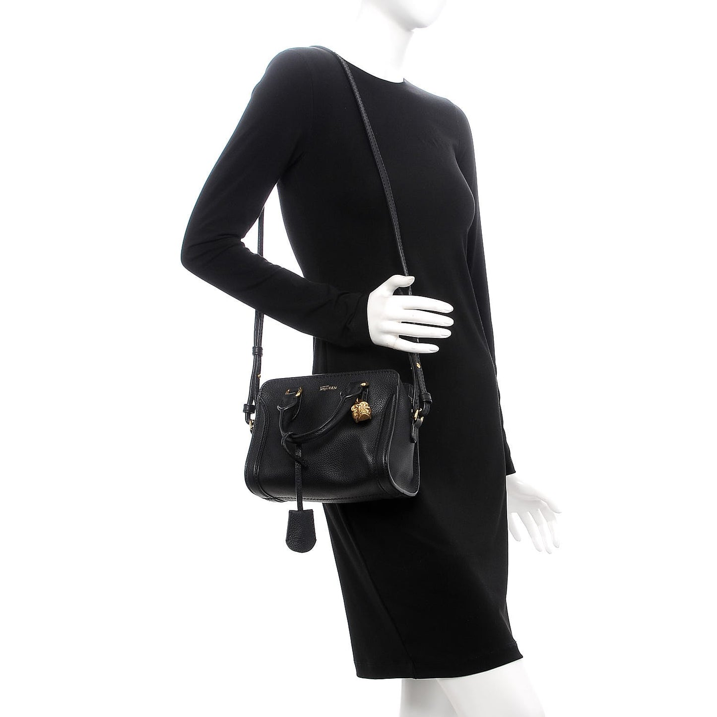 Pebbled Calfskin Mini Padlock Tote Black