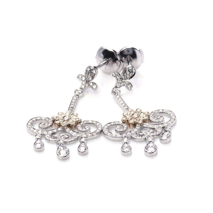 Tiffany Platinum 18K Rose Gold Diamond Enchant Scroll Drop Earrings 4 of 5