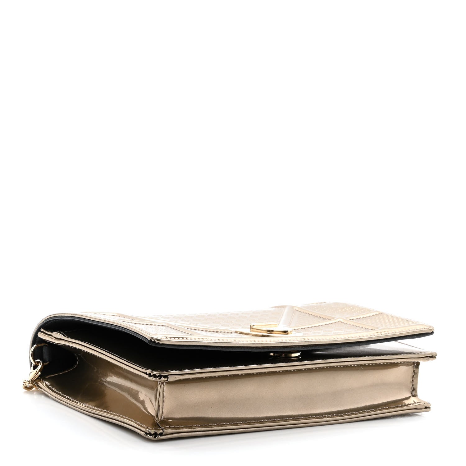 Christian Dior Metallic Patent Micro-Cannage Diorama Wallet on Chain Pouch Gold 4 of 9