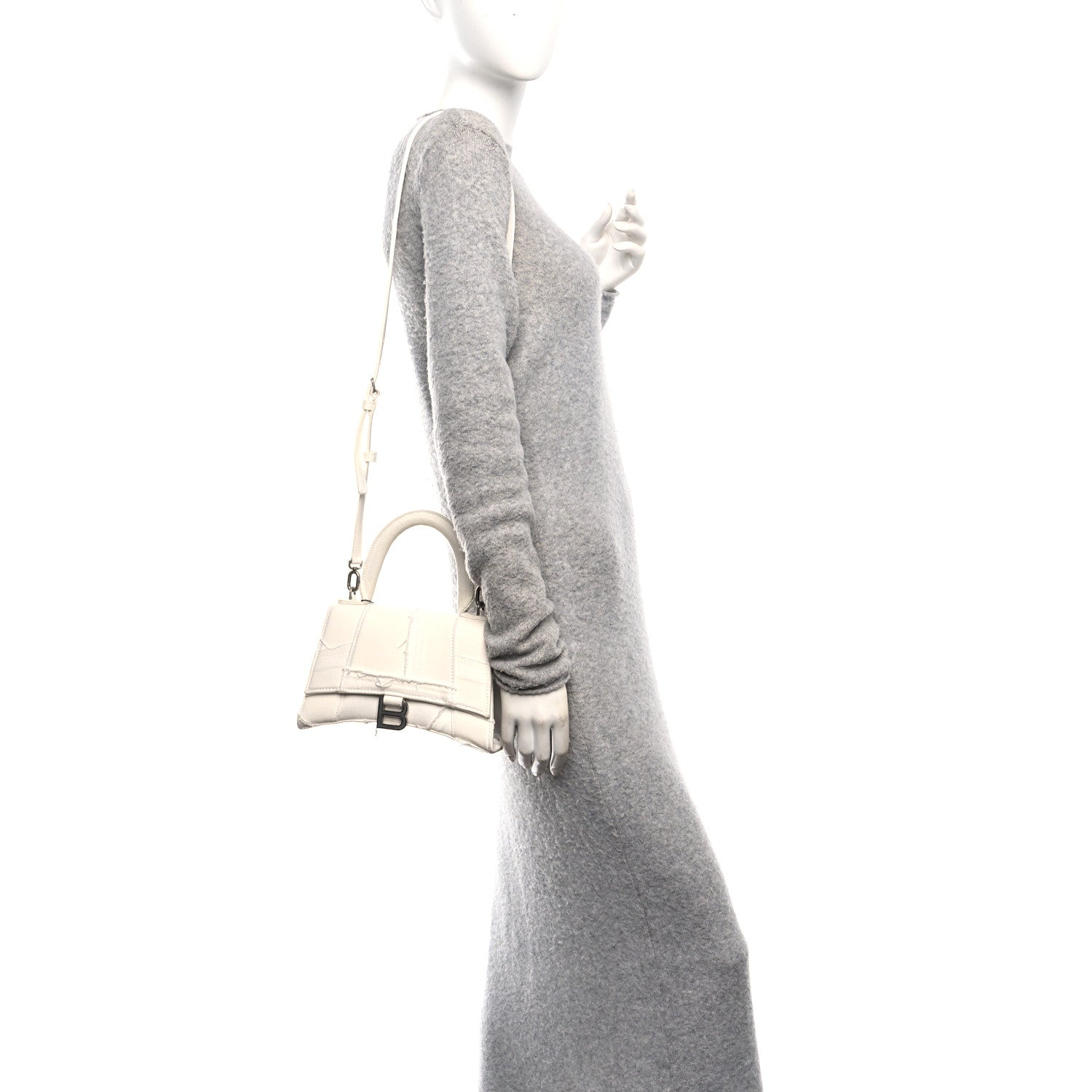 Balenciaga Denim Patchwork Small Hourglass Top Handle Bag Optic White 2 of 10
