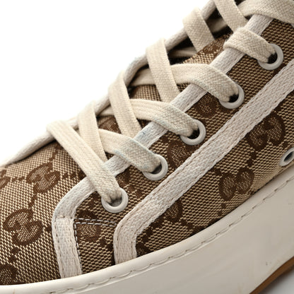 Gucci New Canvas GG Monogram Womens Tennis 1977 High Top 55mm Platform Sneakers 38.5 Beige Ebony Mystic White 11 of 12