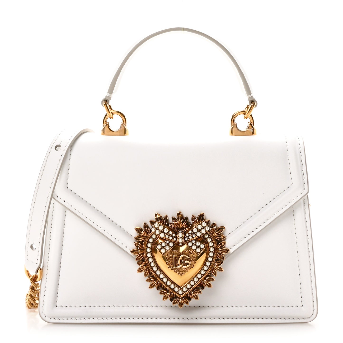 Smooth Calfskin Small Devotion Envelope Top Handle Bag White