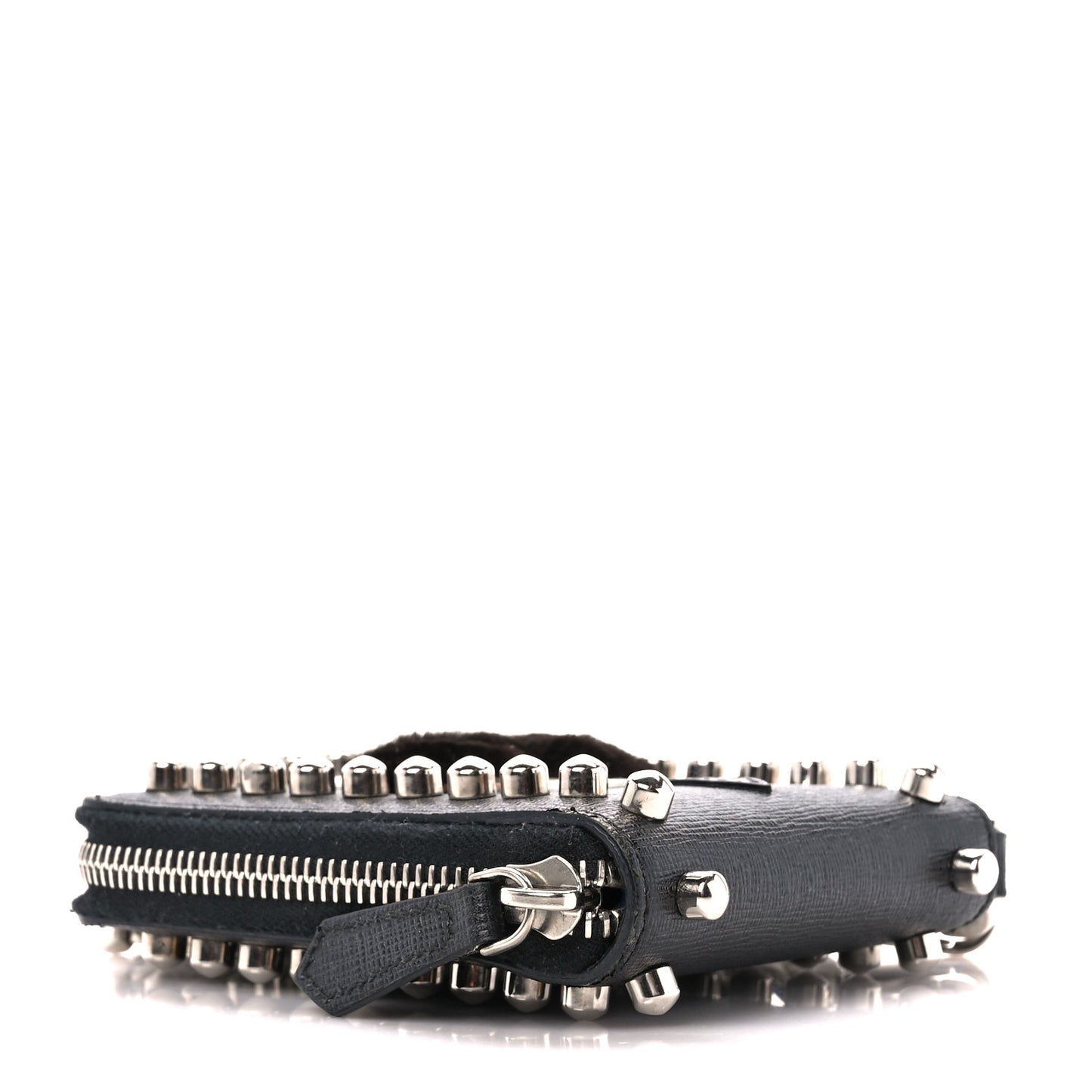 Vitello Elite Flamingo Mink Karlito Studded Zip Around Chain Wallet Black White Plaster