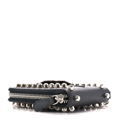 Fendi Vitello Elite Flamingo Mink Karlito Studded Zip Around Chain Wallet Black White Plaster 4 of 12