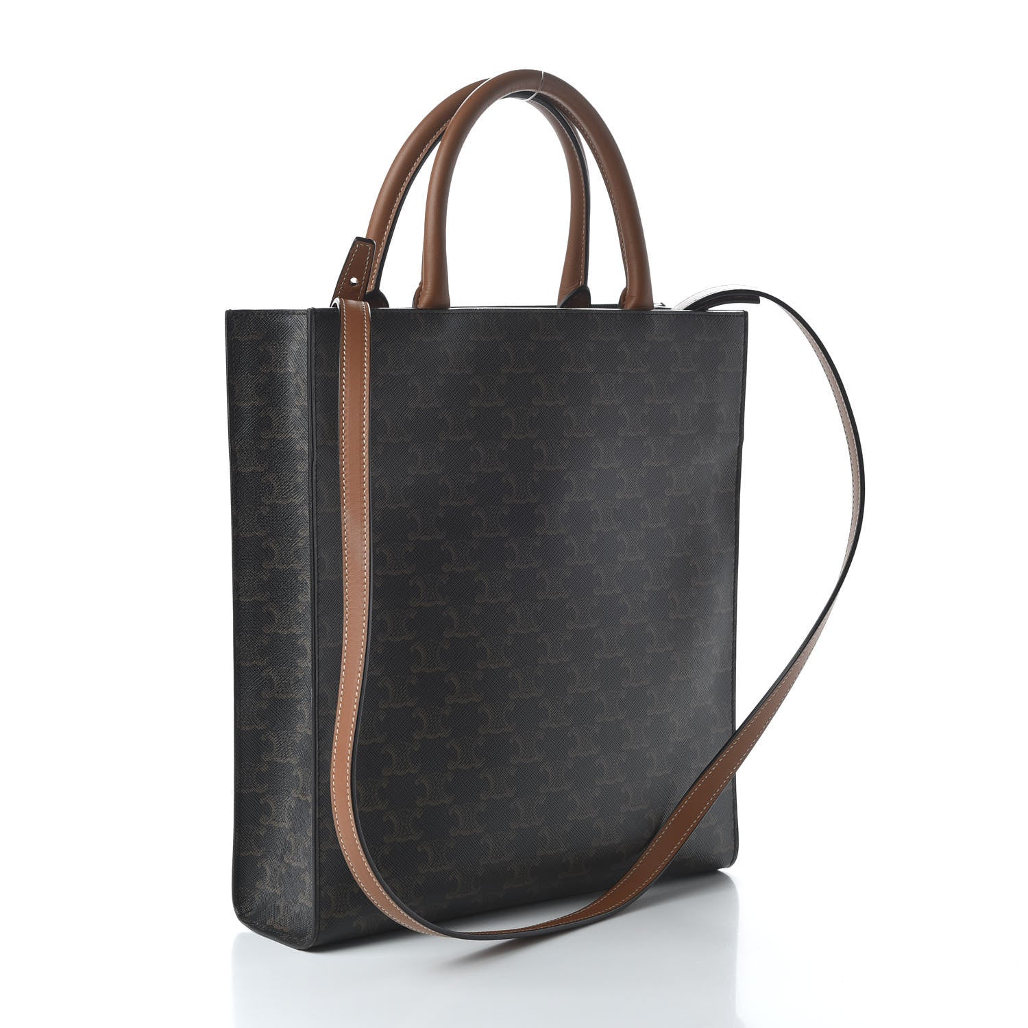 Celine Triomphe Canvas Calfskin Small Vertical Cabas Tan 3 of 9