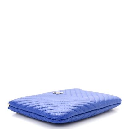 Chanel Caviar Chevron Quilted Small Cosmetic Case Blue 4 of 8