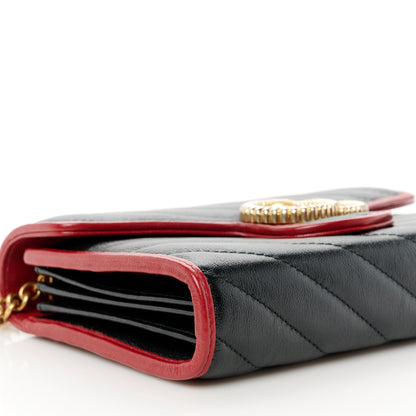 Gucci Vintage Effect Calfskin Matelasse Diagonal Torchon GG Marmont Chain Wallet Black Romantic Cherry 8 of 10