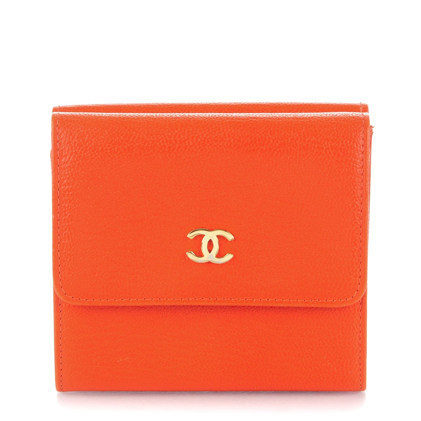 Goatskin Compact CC Flap Wallet Orange