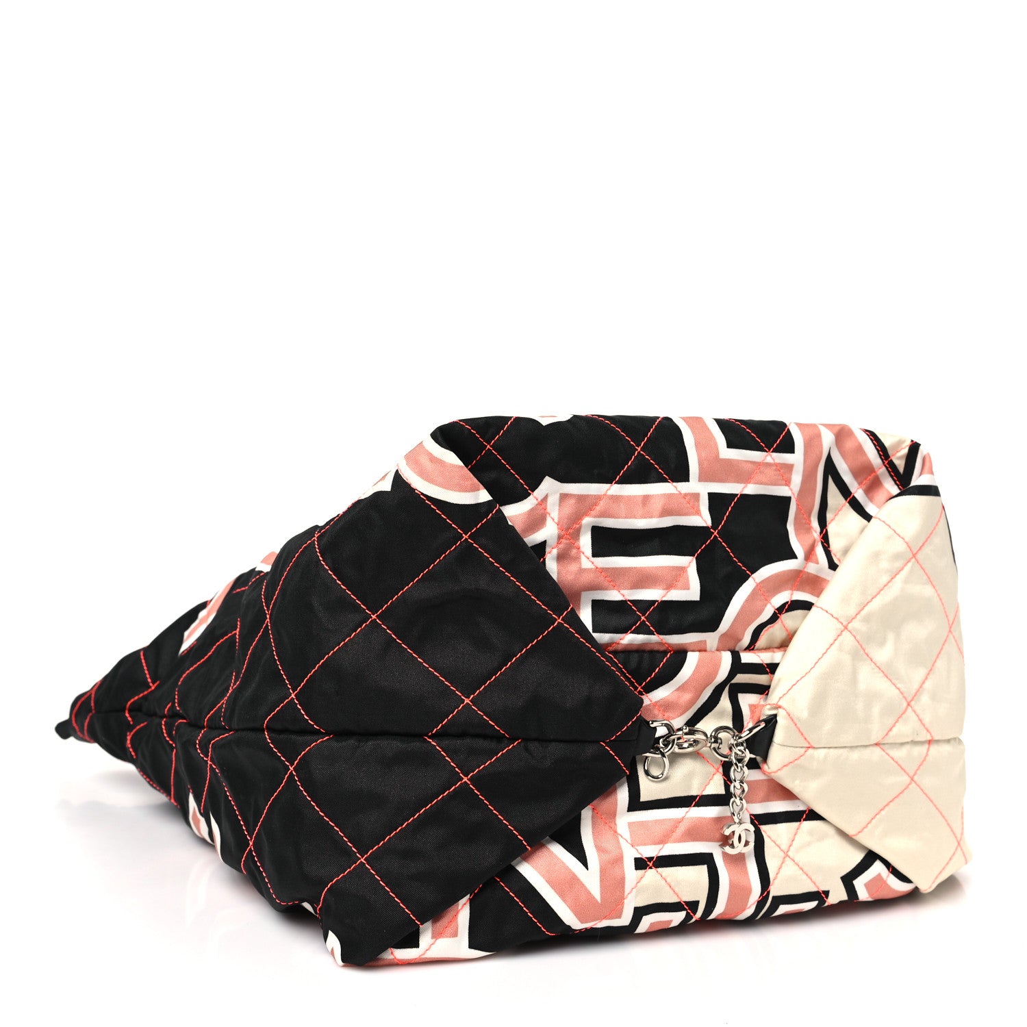 Chanel Nylon Stitched Printed Logo Shopping Bag Black White 4 of 10