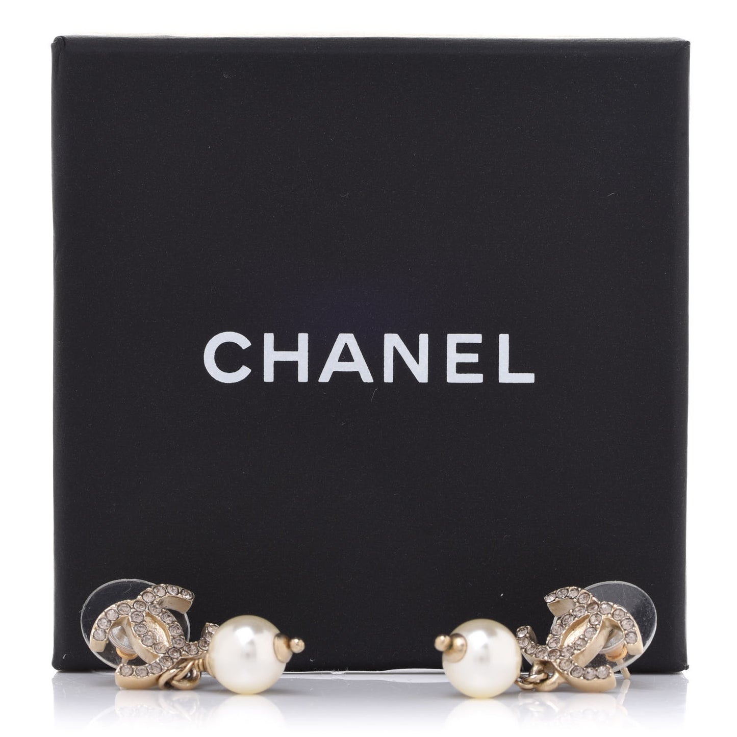 Crystal Pearl CC Drop Earrings Gold