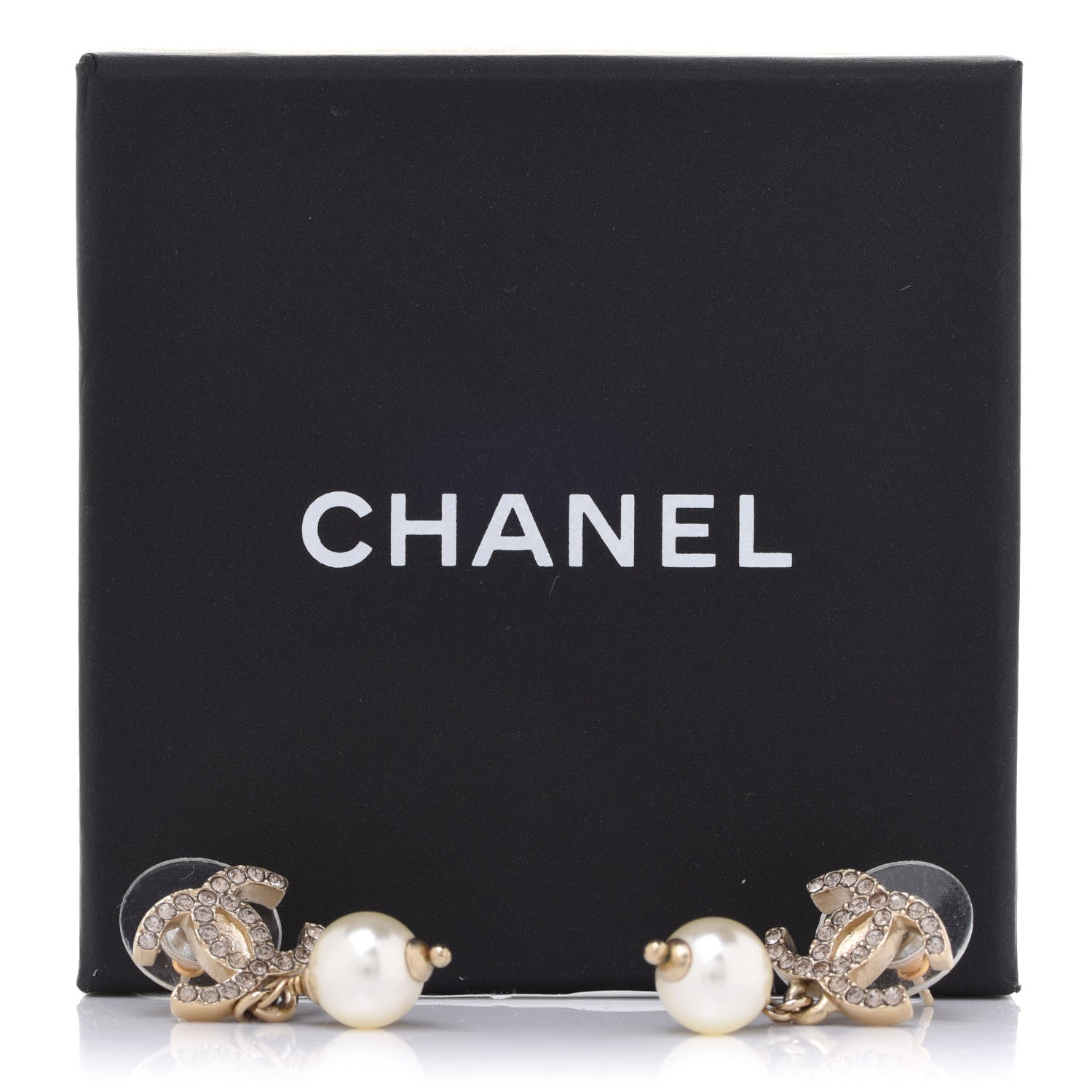 Chanel Crystal Pearl CC Drop Earrings Gold 5 of 5