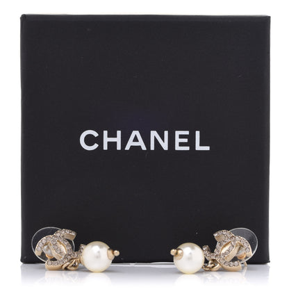 Chanel Crystal Pearl CC Drop Earrings Gold 5 of 5