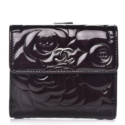 Chanel Patent Embossed Camellia French Wallet Burgundy 1 of 9