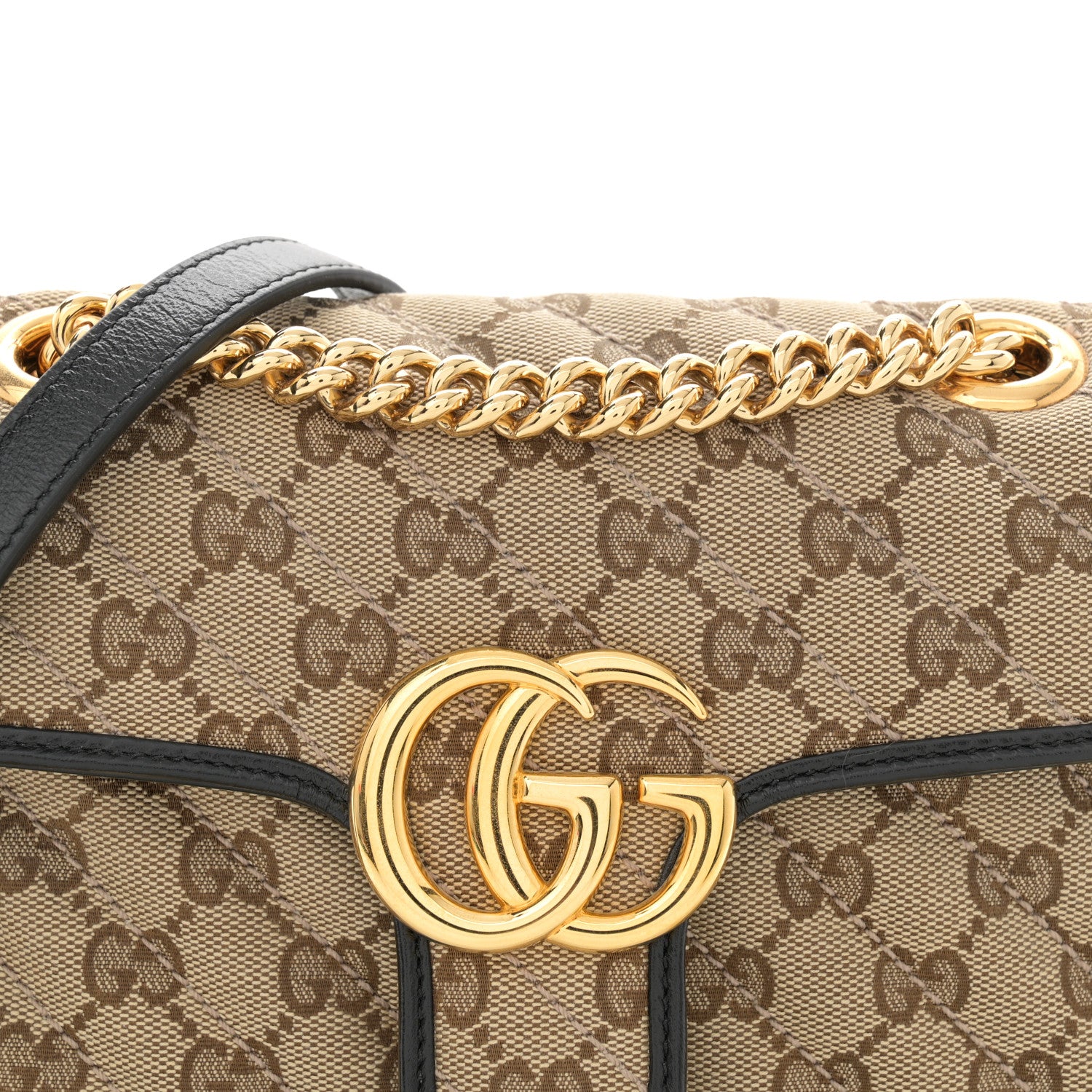 Gucci Monogram Matelasse Diagonal Mini GG Marmont Shoulder Bag Beige Black 8 of 10