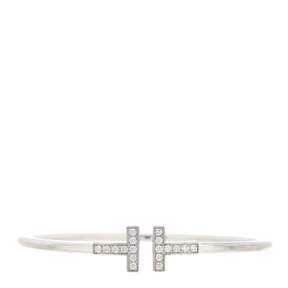 Tiffany 18K White Gold Diamond T Wire Bracelet 1 of 5