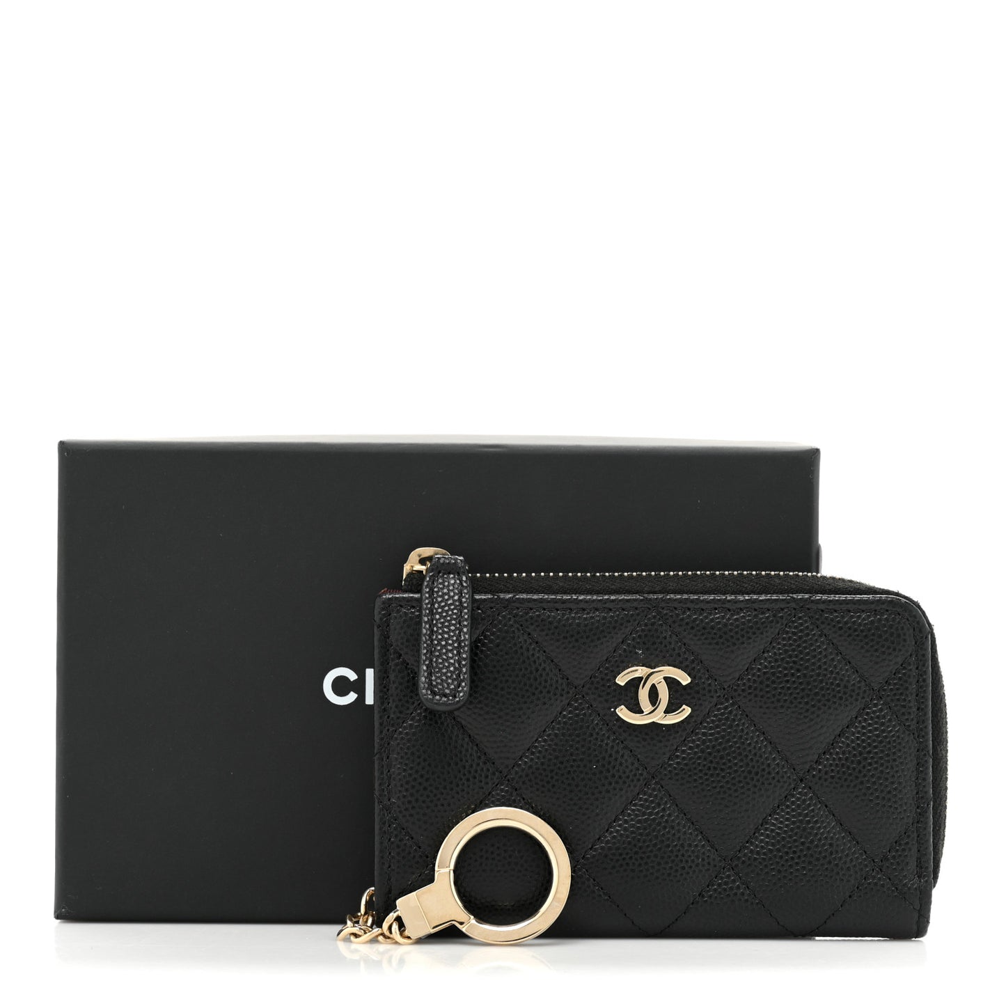 Caviar Quilted Zipped Key Holder Case Black