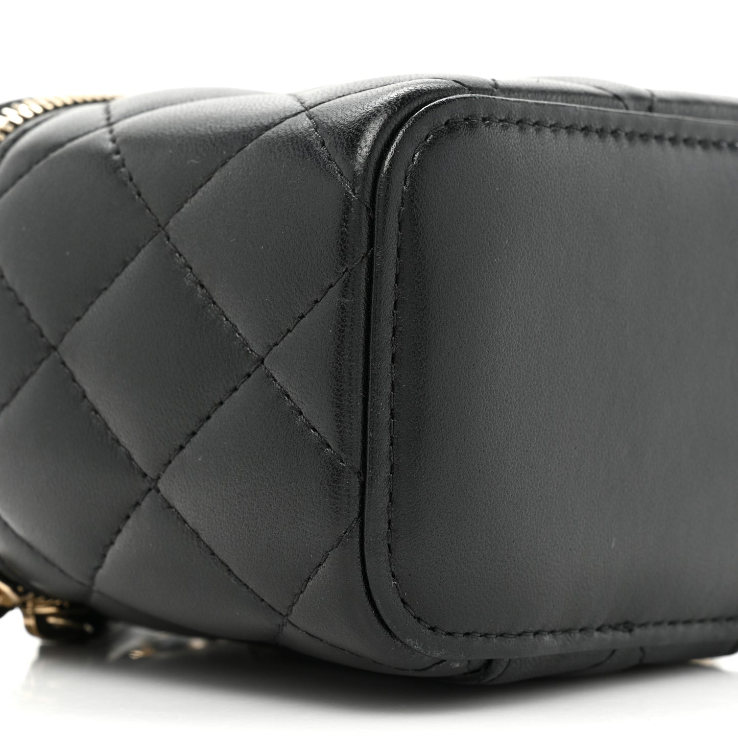 Lambskin Quilted Top Handle Mini Vanity Case With Chain Black