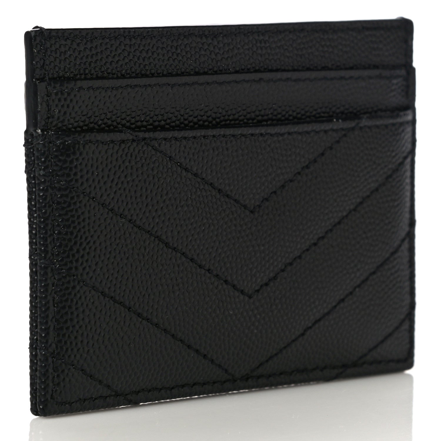 Saint Laurent Grain De Poudre Matelasse Chevron Monogram Credit Card Case Black 2 of 12