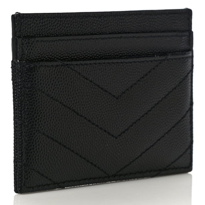 Saint Laurent Grain De Poudre Matelasse Chevron Monogram Credit Card Case Black 2 of 12