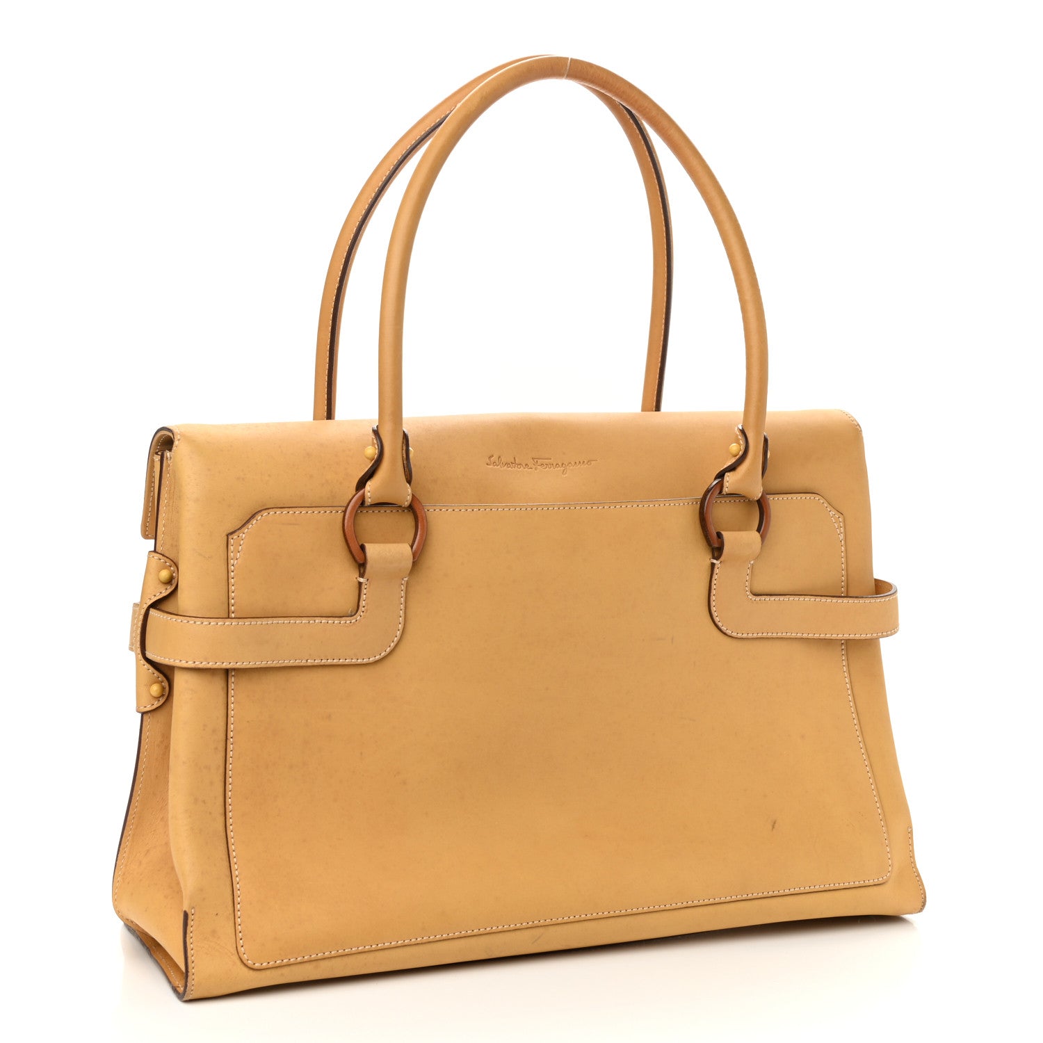 Salvatore Ferragamo Calfskin Double Handle Tote Tan 3 of 14