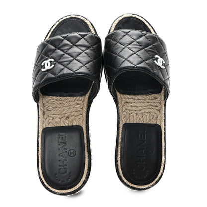 Chanel Lambskin Quilted CC Espadrille Slip On Sandals 36 Black 2 of 10