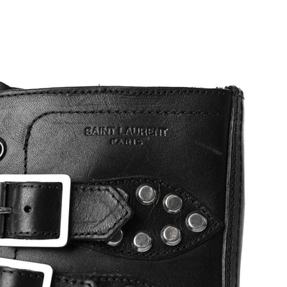 Saint Laurent Smooth Calfskin Studded Strap Rangers Boots 36 Black 10 of 20