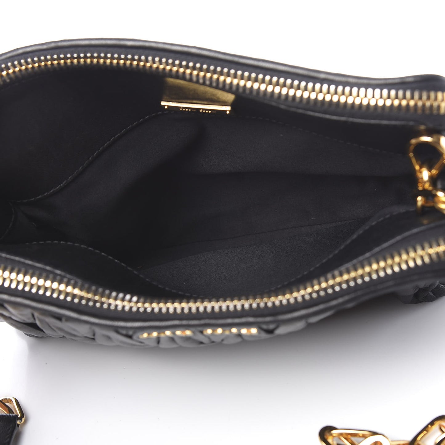 Nappa Matelasse Double Zip Chain Shoulder Bag Black