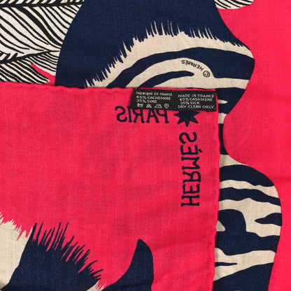 Hermes Cashmere Silk Zebra Pegasus Shawl 140 Rose Vif Marine Ivoire 3 of 3