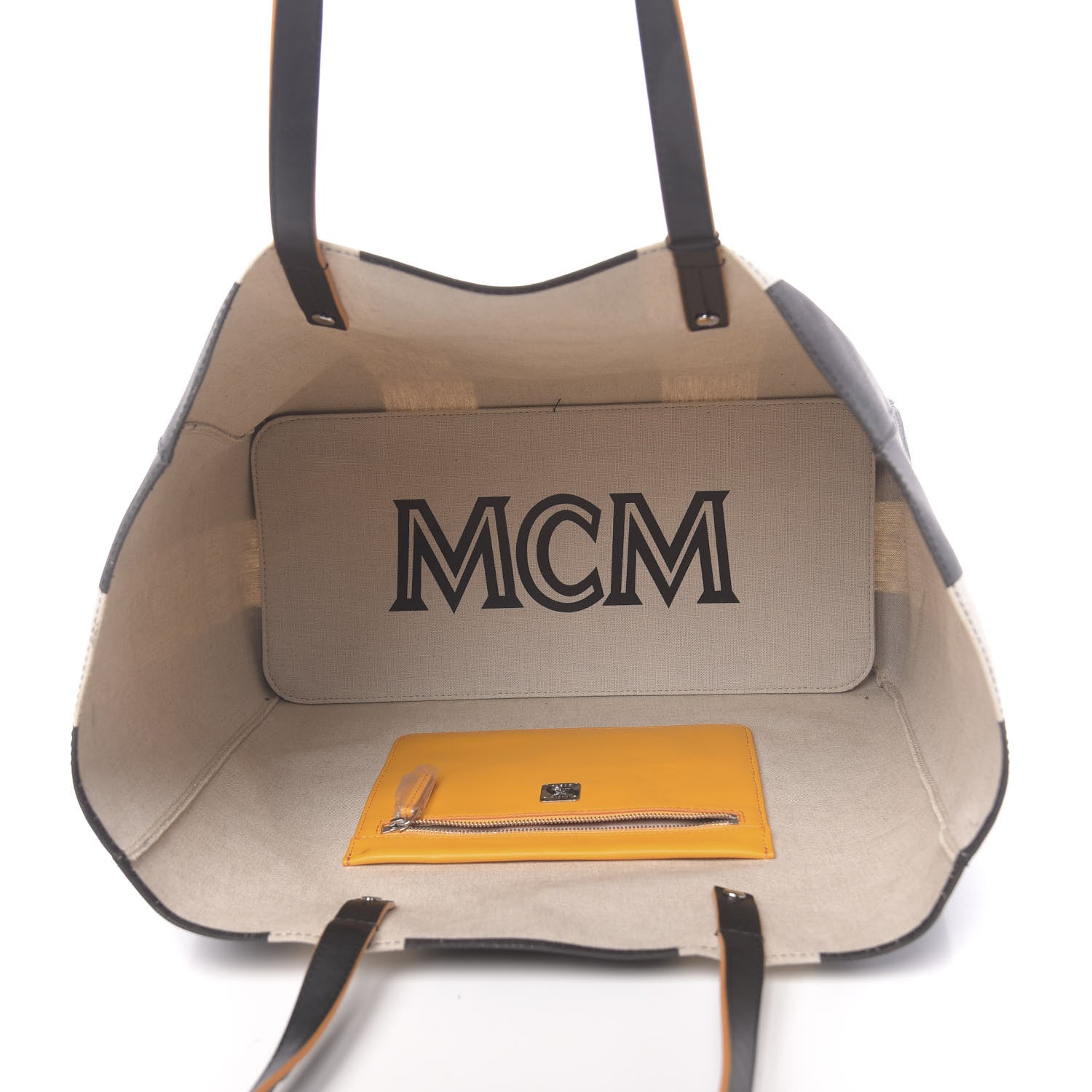 MCM Canvas Stripe Shopper Tote Black White 6 of 11