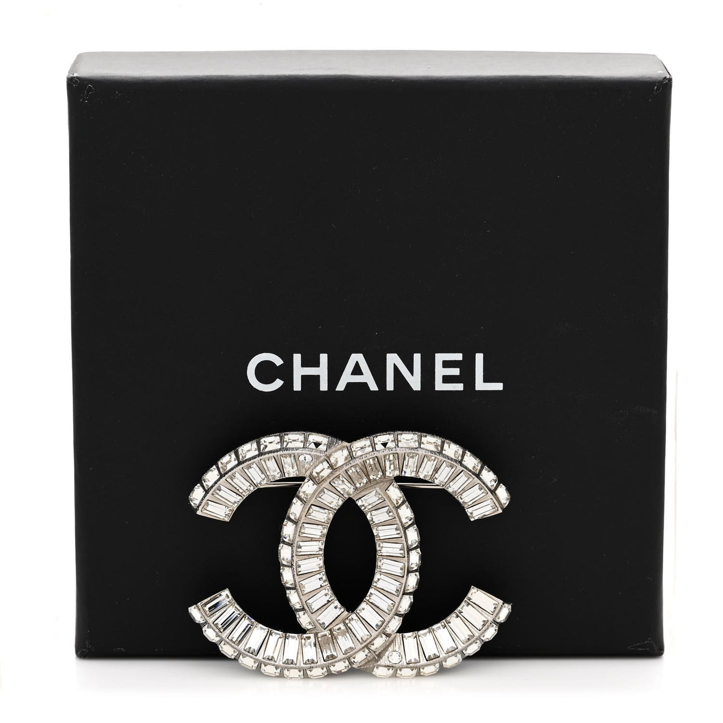 Baguette Crystal CC Brooch Silver
