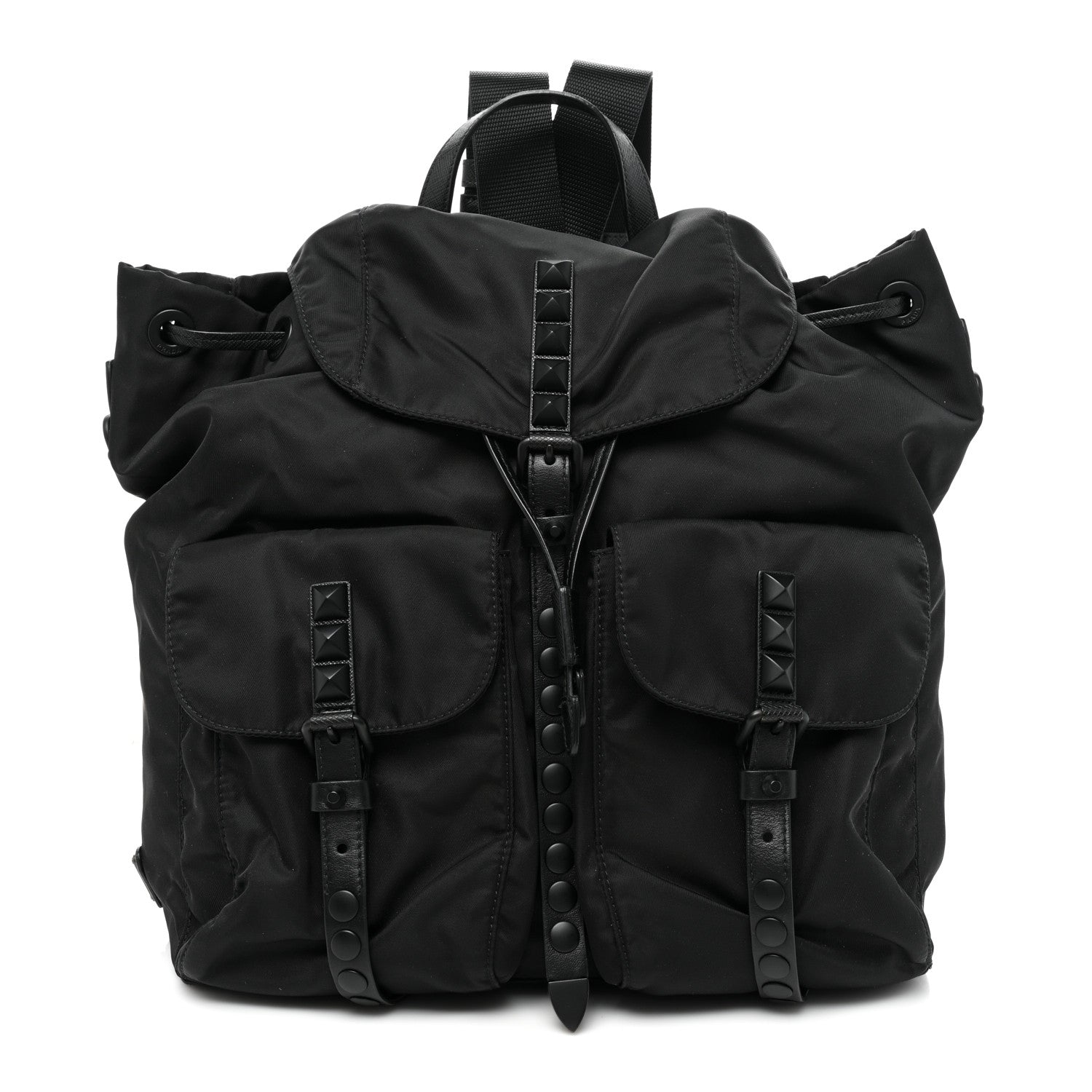 Prada Nylon New Vela Monochrome Studded Backpack Black 1 of 13