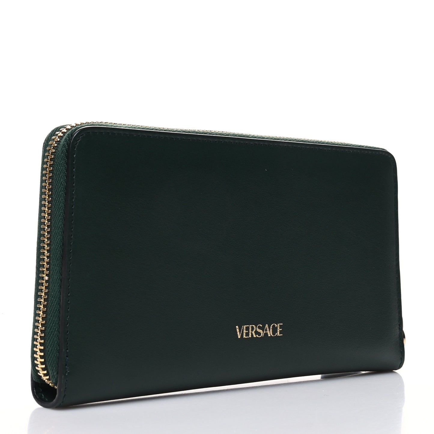 Calfskin Medusa Zip Around Wallet Green