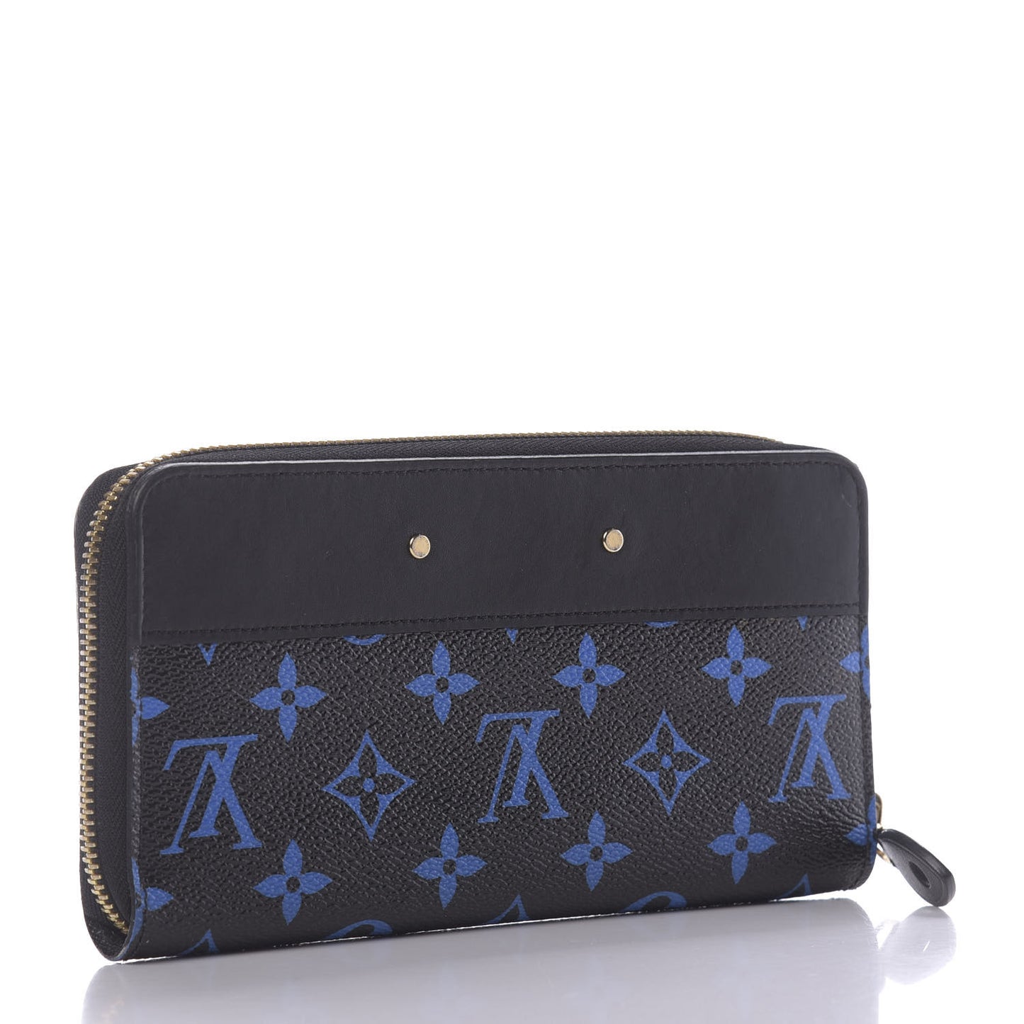 Calfskin Colored Monogram Zippy Wallet Blue Black