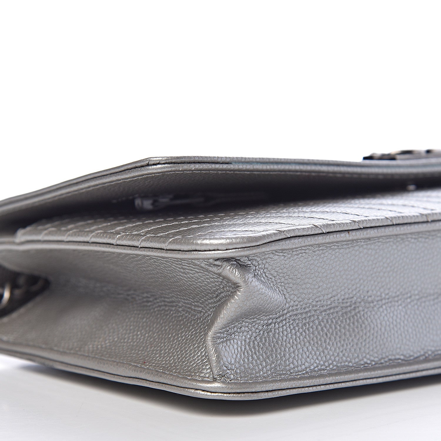 Chanel Metallic Caviar Chevron Quilted Boy Wallet On Chain WOC Silver 9 of 10