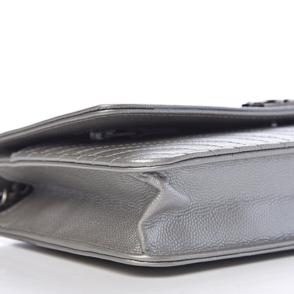 Chanel Metallic Caviar Chevron Quilted Boy Wallet On Chain WOC Silver 9 of 10