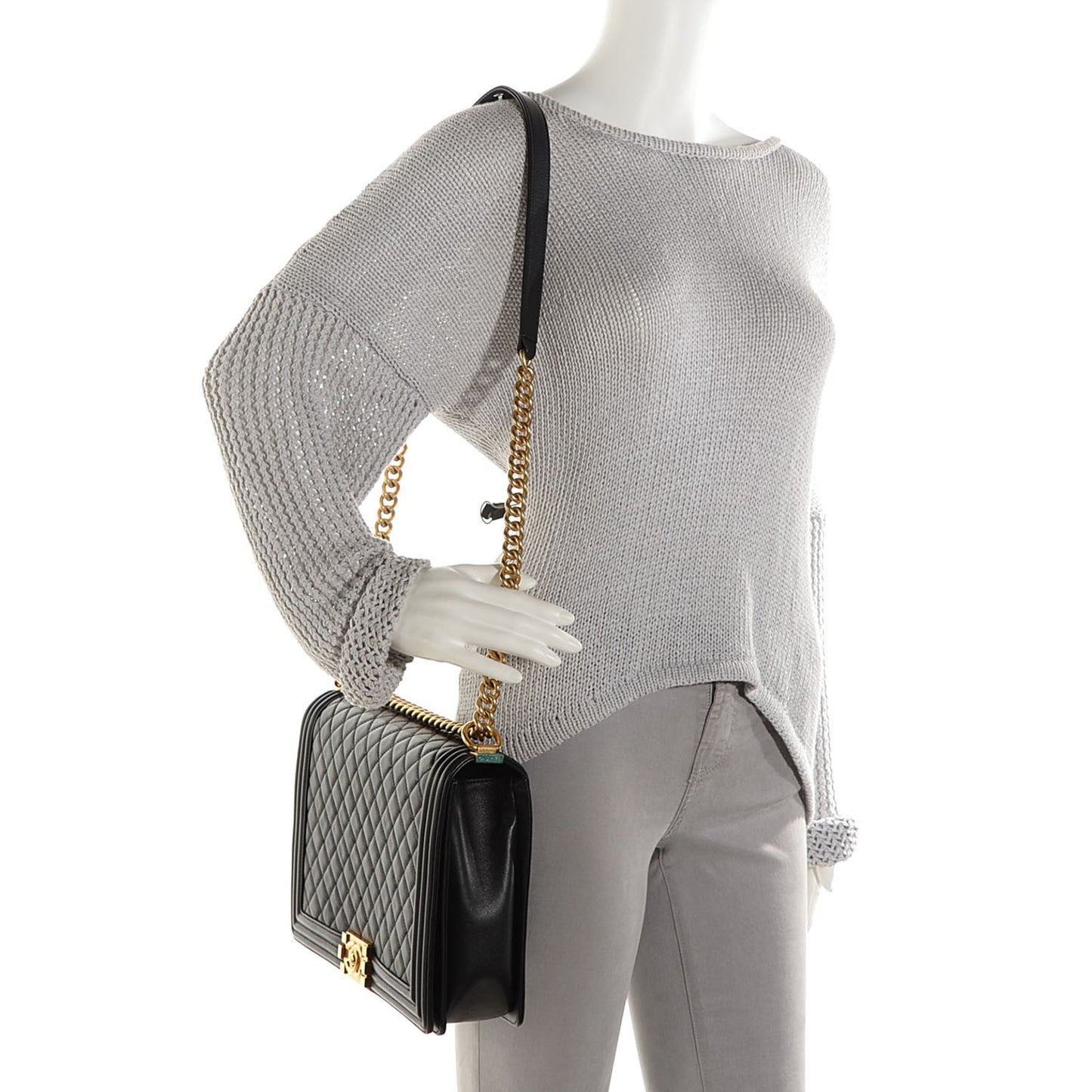 Calfskin Quilted Large Boy Flap Black