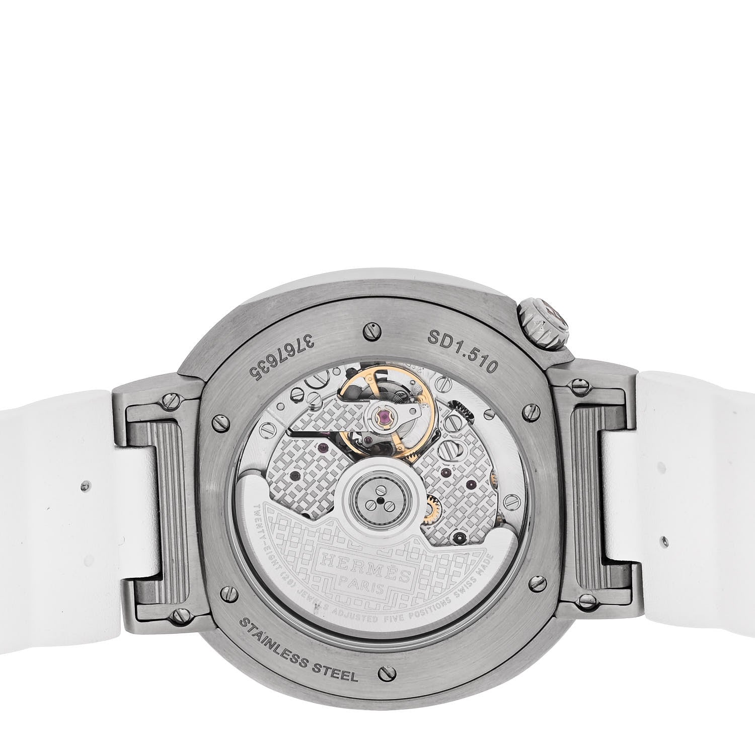 Hermes Stainless Steel Rubber 36mm Cut Automatic Watch Blanc 4 of 5
