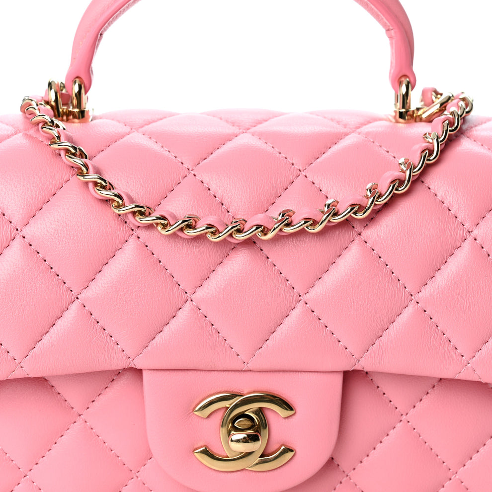 Addition Icon Pink Chanel Lambskin Quilted Mini Top Handle Rectangular Flap Pink 1999999 ...