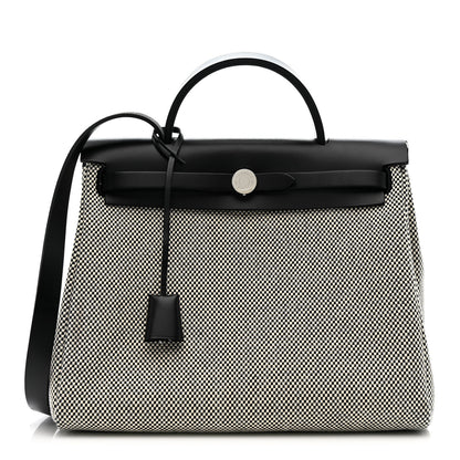 Hermes Vache Hunter Criss Viking Herbag Zip Retourne 31 PM Ecru Black 1 of 12