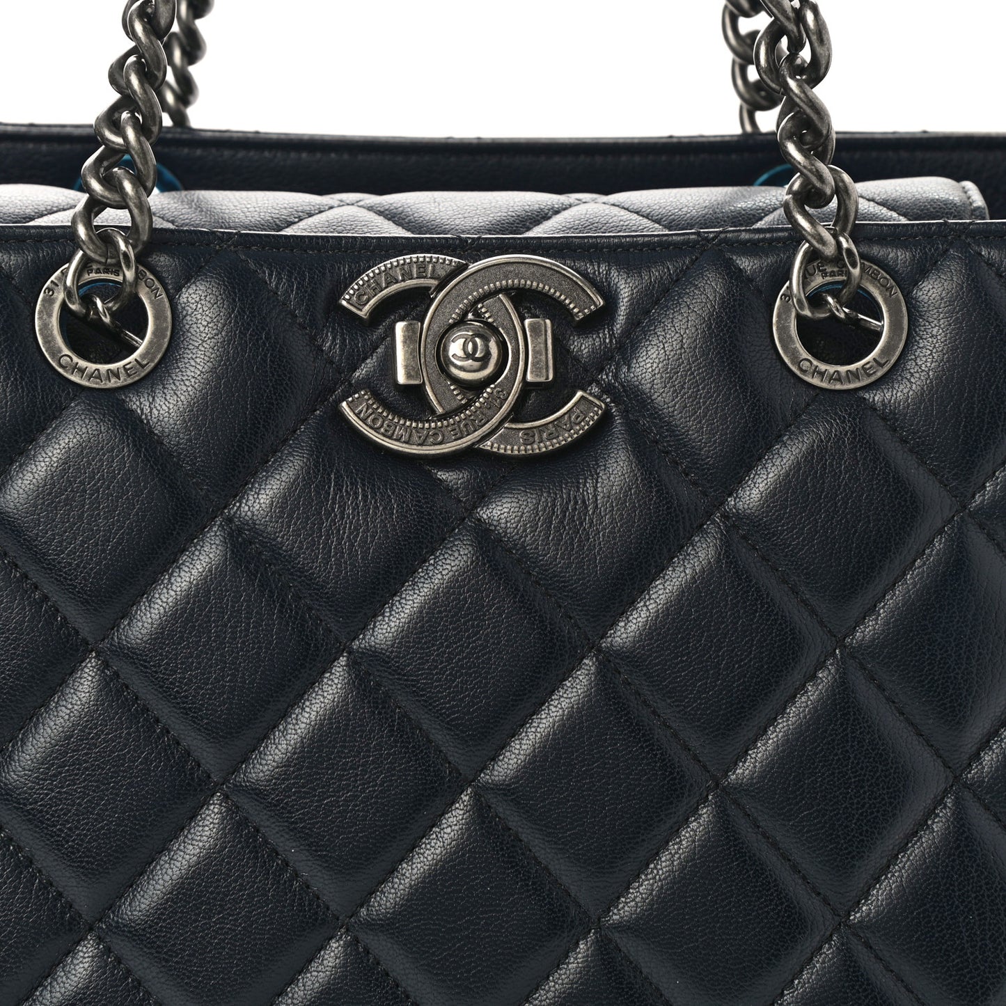 Goatskin Quilted Large City Rock Shopping Bag Navy